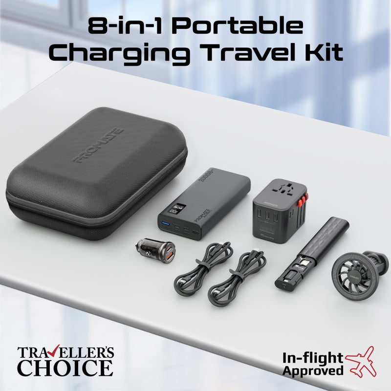 Promate Technologies - 7 in 1 Portable Essential Electronic Accessories Travel Kit