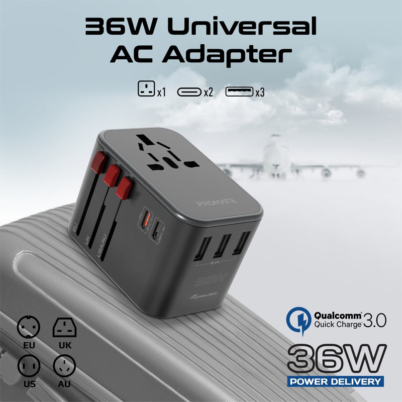 Promate Technologies - 7 in 1 Portable Essential Electronic Accessories Travel Kit