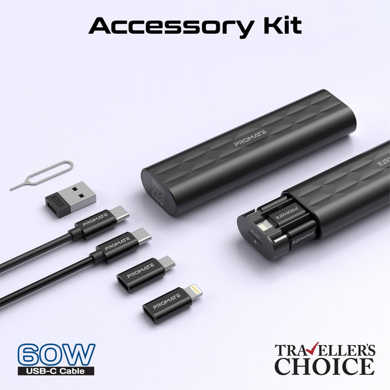 Promate Technologies - 7 in 1 Portable Essential Electronic Accessories Travel Kit