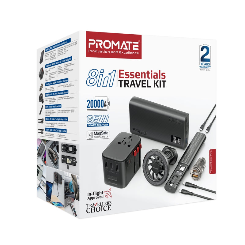Promate Technologies - 7 in 1 Portable Essential Electronic Accessories Travel Kit