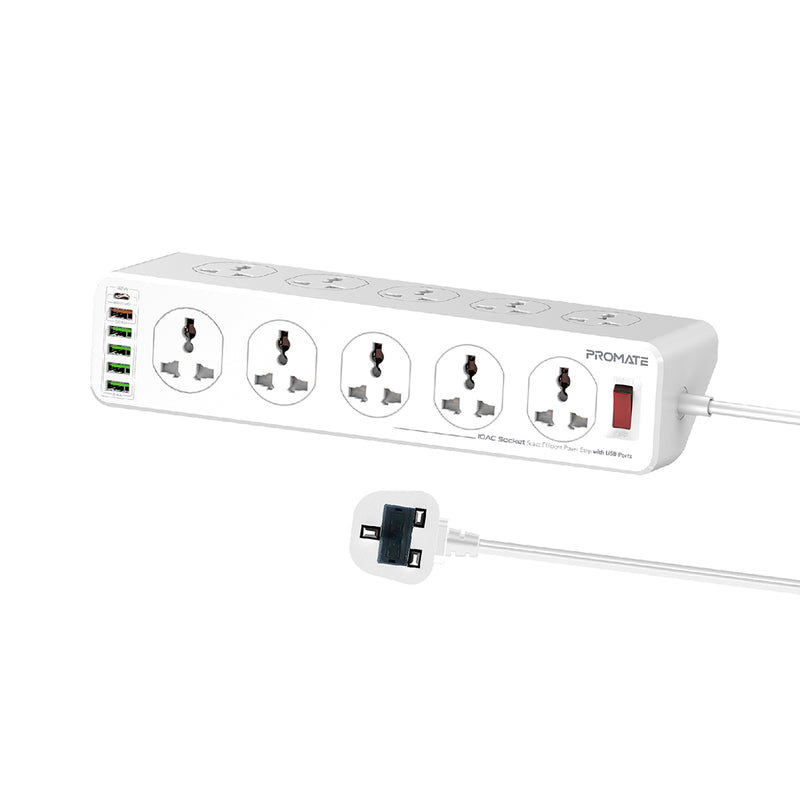 Promate Technologies -  10AC Socket Space Efficient Power Strip with USB Ports