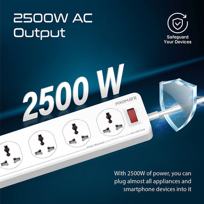 Promate Technologies -  10AC Socket Space Efficient Power Strip with USB Ports