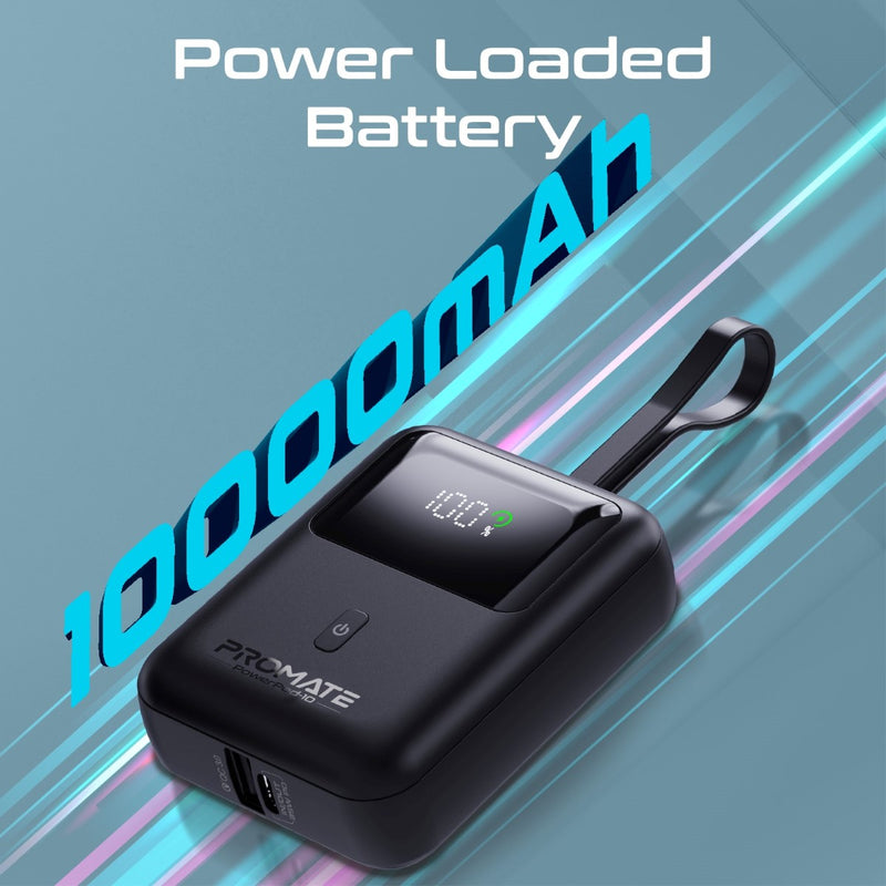 Ultra Compact 35W SuperSpeedª Power Bank with Built-In USB-C Cable