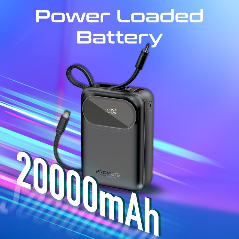 Promate Technologies - Ultra Compact 35W SuperSpeed™ Power Bank with Built-In USB-C & Lightni