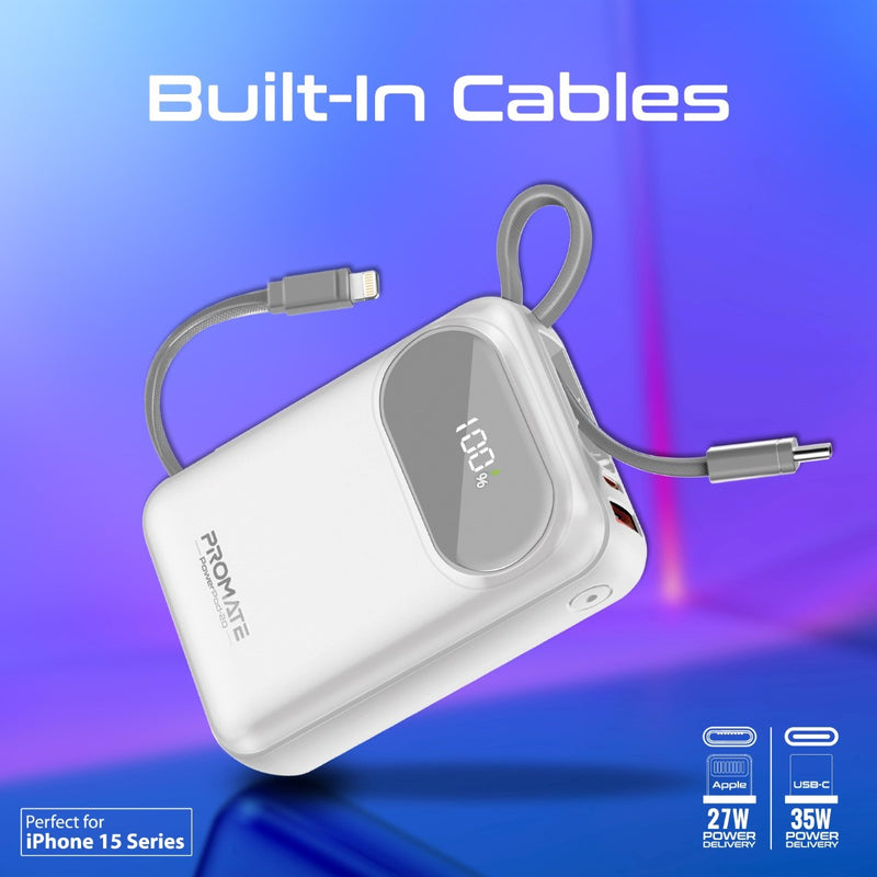 Promate Technologies - Ultra Compact 35W SuperSpeed™ Power Bank with Built-In USB-C & Lightni