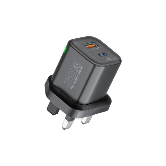 Promate Technologies -  Ultra-Fast Dual Port AC Charger with 25W Power Delivery and QC 3.0