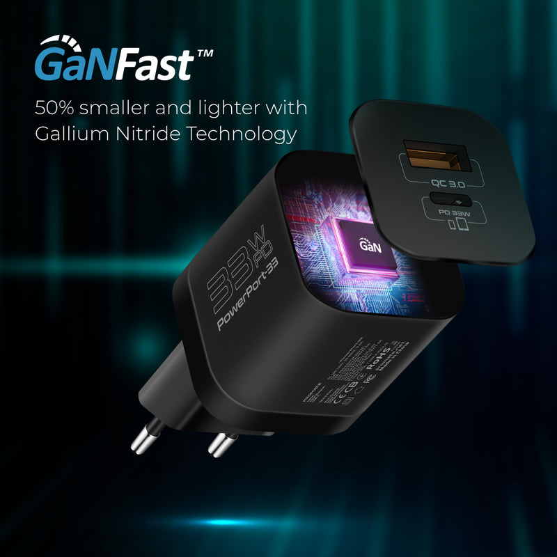 Promate Technologies -  33W Power Delivery GaNFast™ Charging Adapter