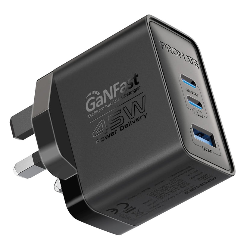 Promate Technologies -  45W Power Delivery GaNFast™ Charger with Quick Charge 3.0