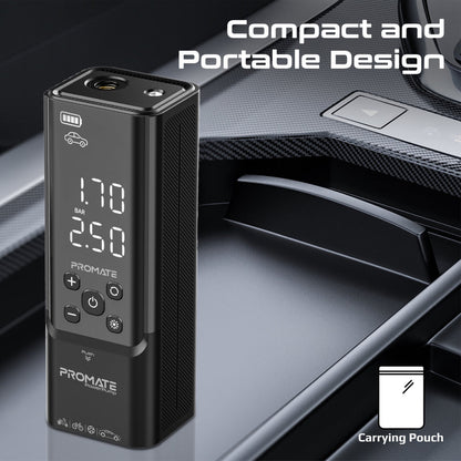 Promate Technologies - 150PSI Portable Air Compressor Power Bank w/ LED Flashlight