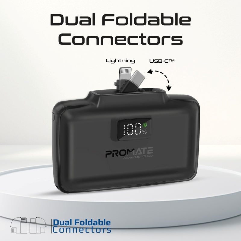 Promate Technologies - Ultra-Compact Fast Charging Power Bank with Dual folding USB-C and Lig