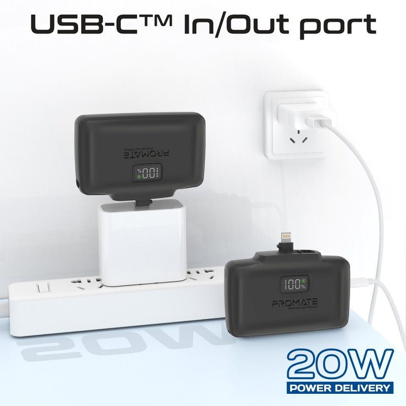 Promate Technologies - Ultra-Compact Fast Charging Power Bank with Dual folding USB-C and Lig