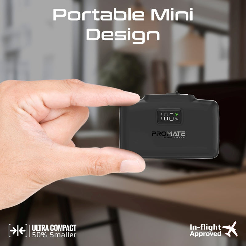 Promate Technologies - Ultra-Compact Fast Charging Power Bank with Dual folding USB-C and Lig