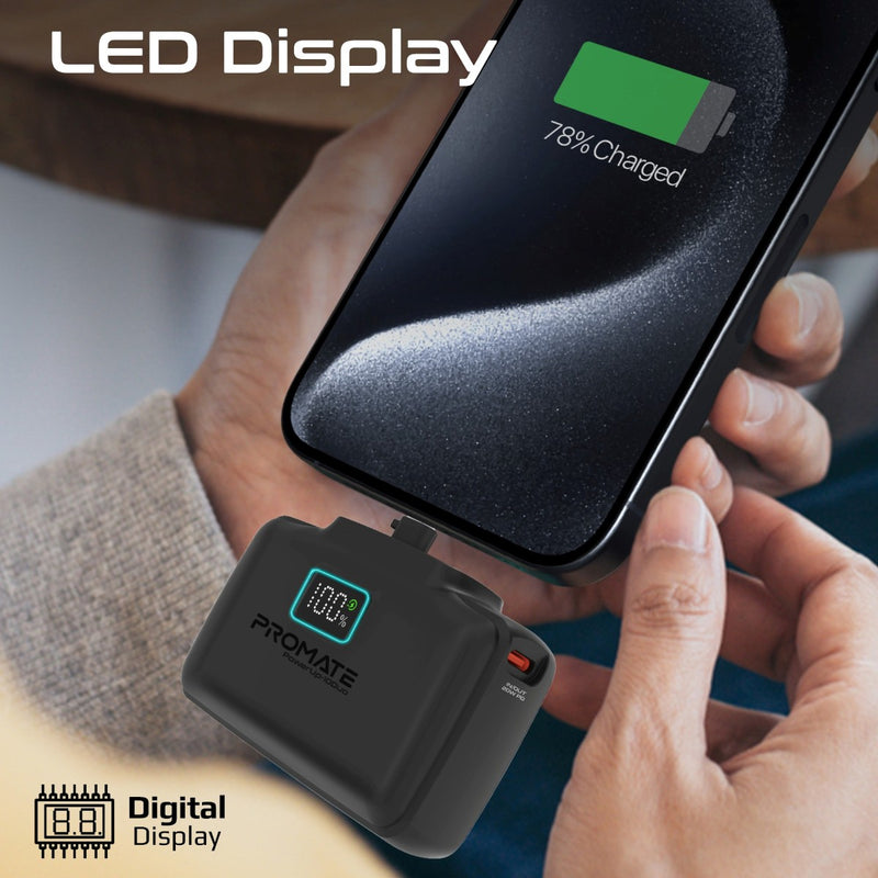 Promate Technologies - Ultra-Compact Fast Charging Power Bank with Dual folding USB-C and Lig
