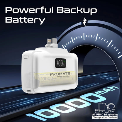 Promate Technologies - Ultra-Compact Fast Charging Power Bank with Dual folding USB-C and Lig