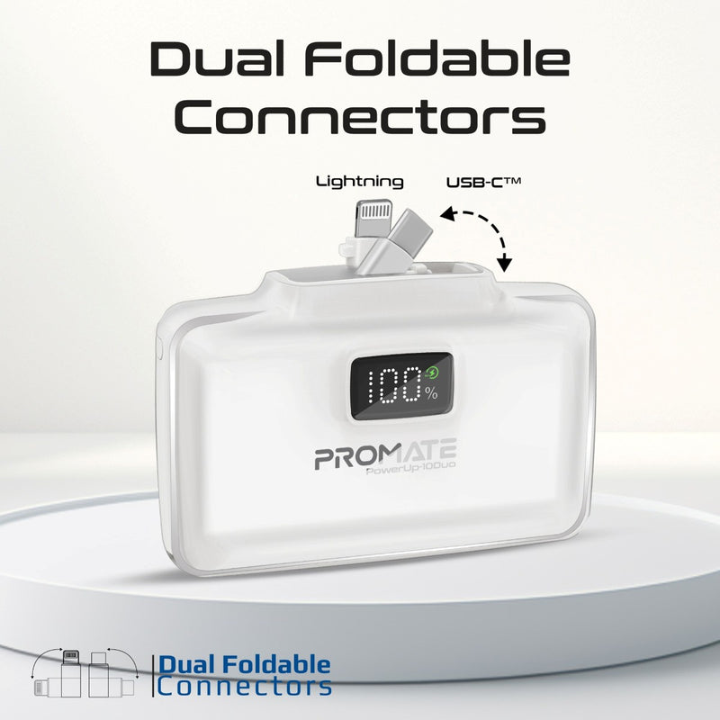 Promate Technologies - Ultra-Compact Fast Charging Power Bank with Dual folding USB-C and Lig