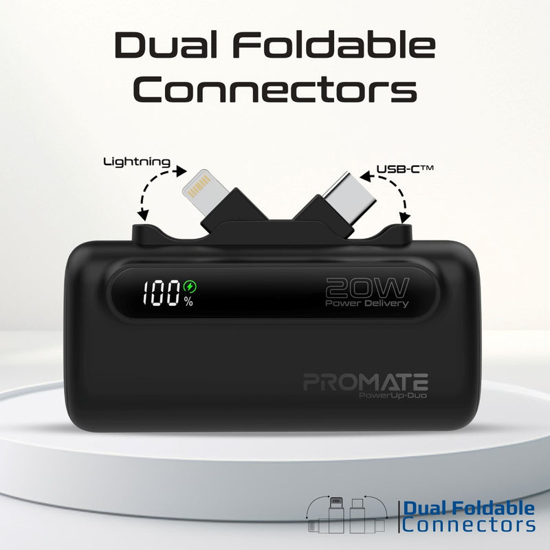 Promate Technologies - Ultra-Compact Fast Charging Power Bank with Dual foldable USB-C™ & Lig