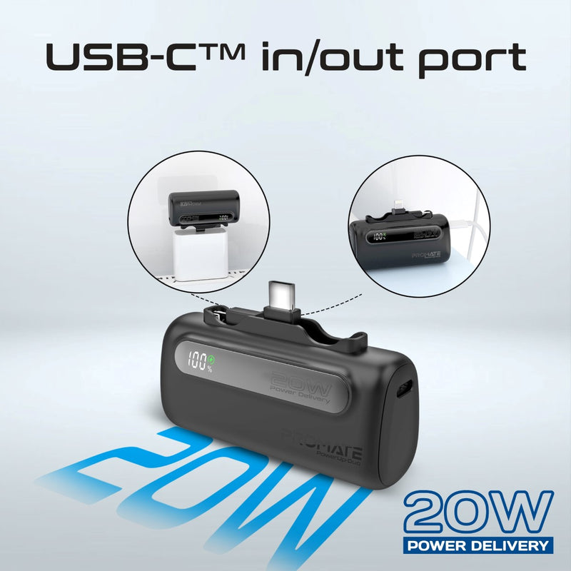 Promate Technologies - Ultra-Compact Fast Charging Power Bank with Dual foldable USB-C™ & Lig