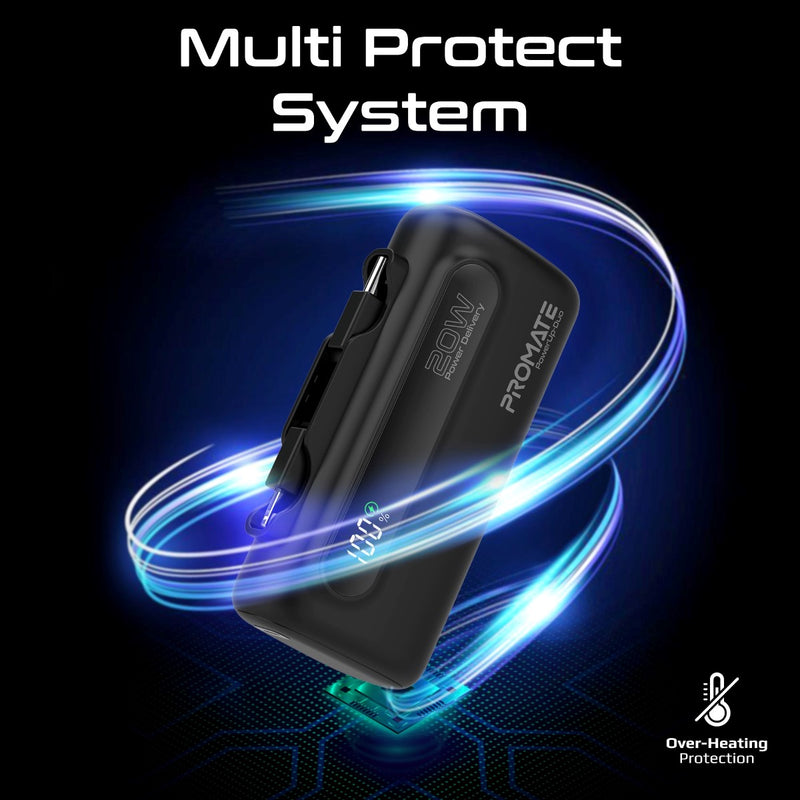 Promate Technologies - Ultra-Compact Fast Charging Power Bank with Dual foldable USB-C™ & Lig