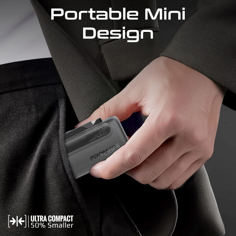 Promate Technologies - Ultra-Compact Fast Charging Power Bank with Dual foldable USB-C™ & Lig