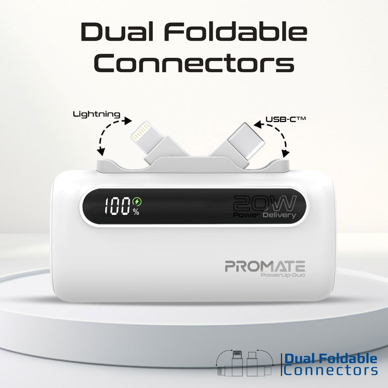 Promate Technologies - Ultra-Compact Fast Charging Power Bank with Dual foldable USB-C™ & Lig