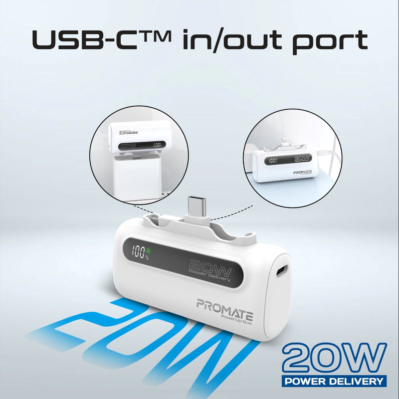 Promate Technologies - Ultra-Compact Fast Charging Power Bank with Dual foldable USB-C™ & Lig
