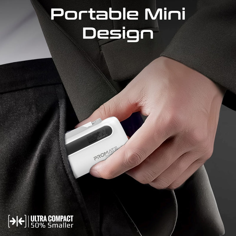 Promate Technologies - Ultra-Compact Fast Charging Power Bank with Dual foldable USB-C™ & Lig