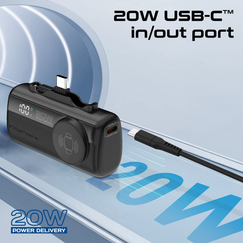 Ultra-Compact Fast Charging Power Bank with In-built USB-C, Lightning