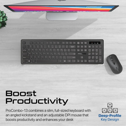 Promate Technologies - Sleek Profile Full-Size Wireless Keyboard and Mouse