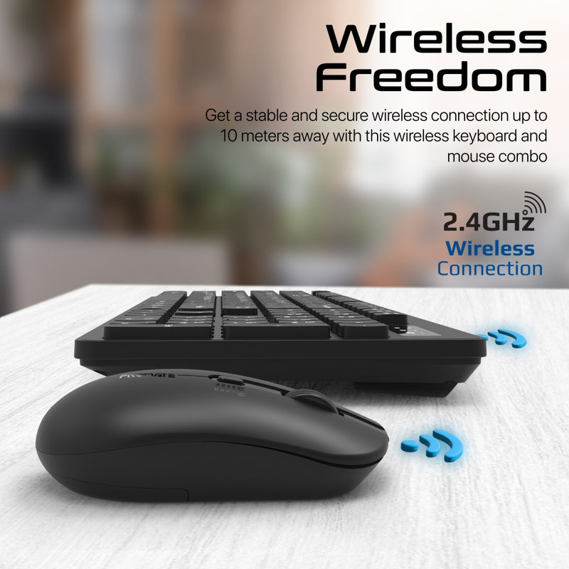 Promate Technologies - Sleek Profile Full-Size Wireless Keyboard and Mouse