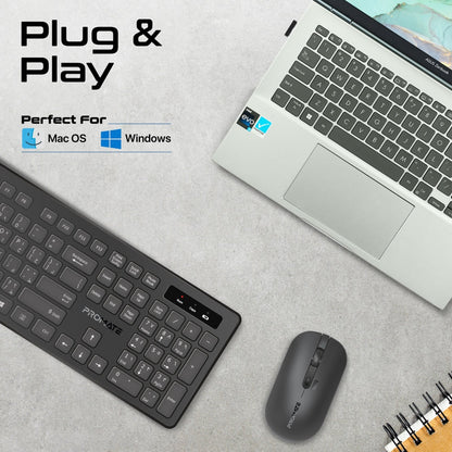 Promate Technologies - Sleek Profile Full-Size Wireless Keyboard and Mouse