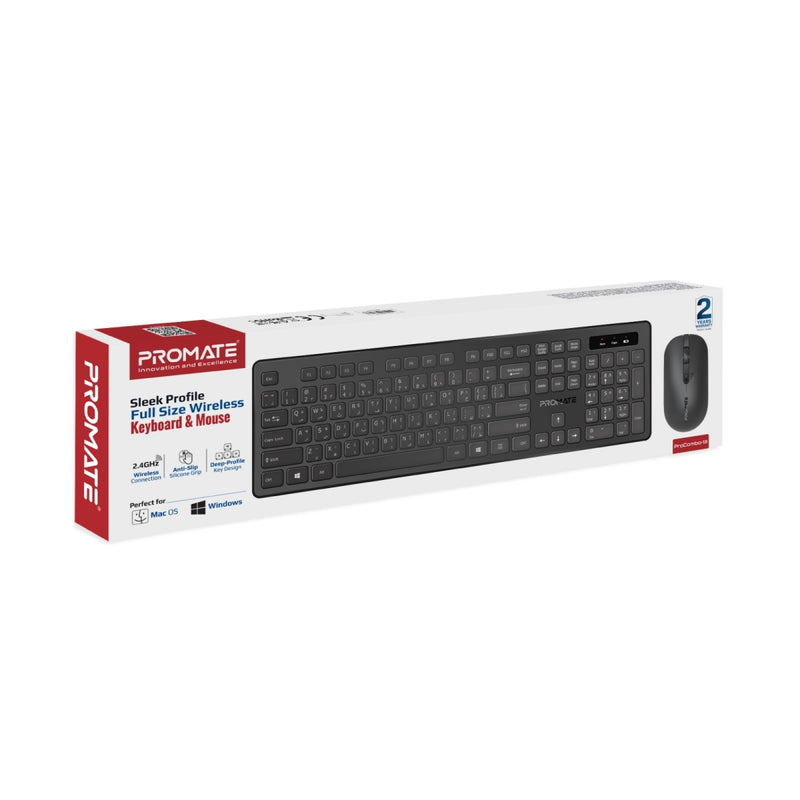 Promate Technologies - Sleek Profile Full-Size Wireless Keyboard and Mouse