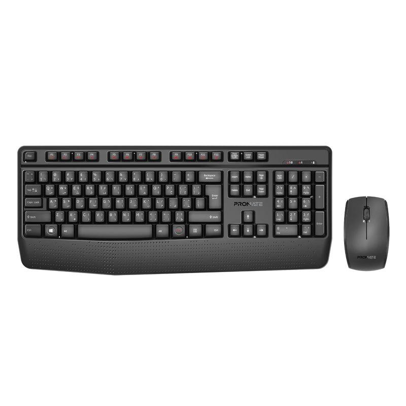 Promate Technologies - Ergonomic Wireless Multimedia Keyboard with Palm Rest and Ambidextrous