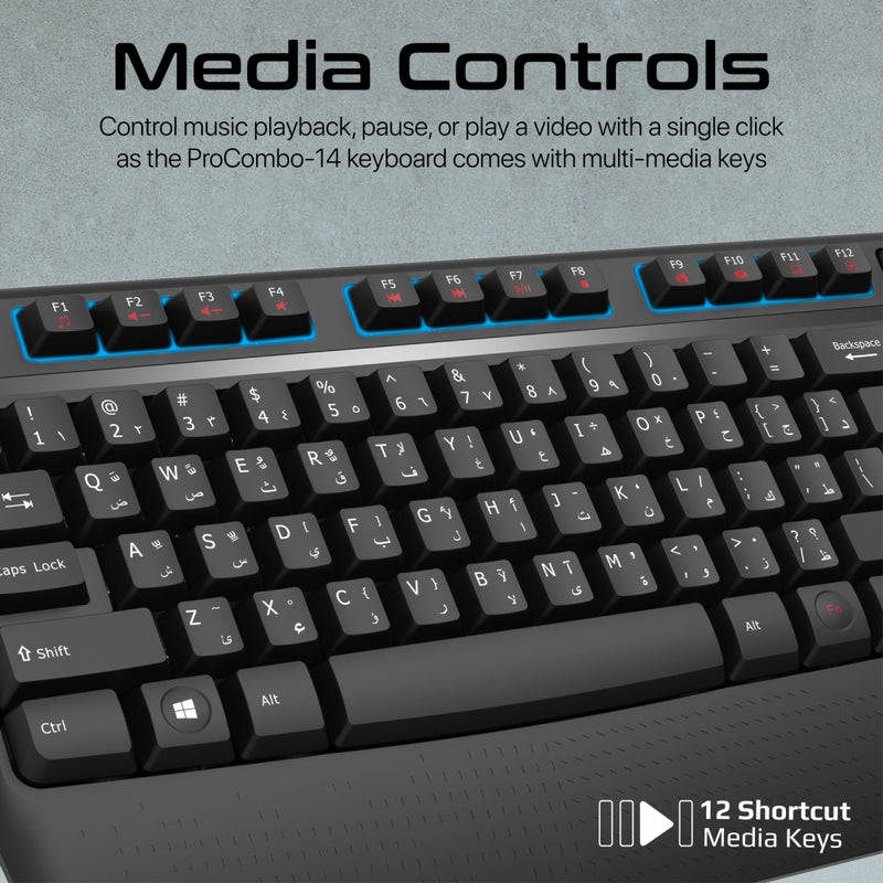 Promate Technologies - Ergonomic Wireless Multimedia Keyboard with Palm Rest and Ambidextrous