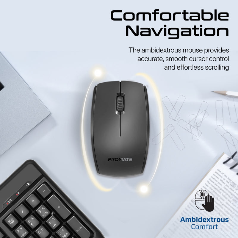 Promate Technologies - Ergonomic Wireless Multimedia Keyboard with Palm Rest and Ambidextrous