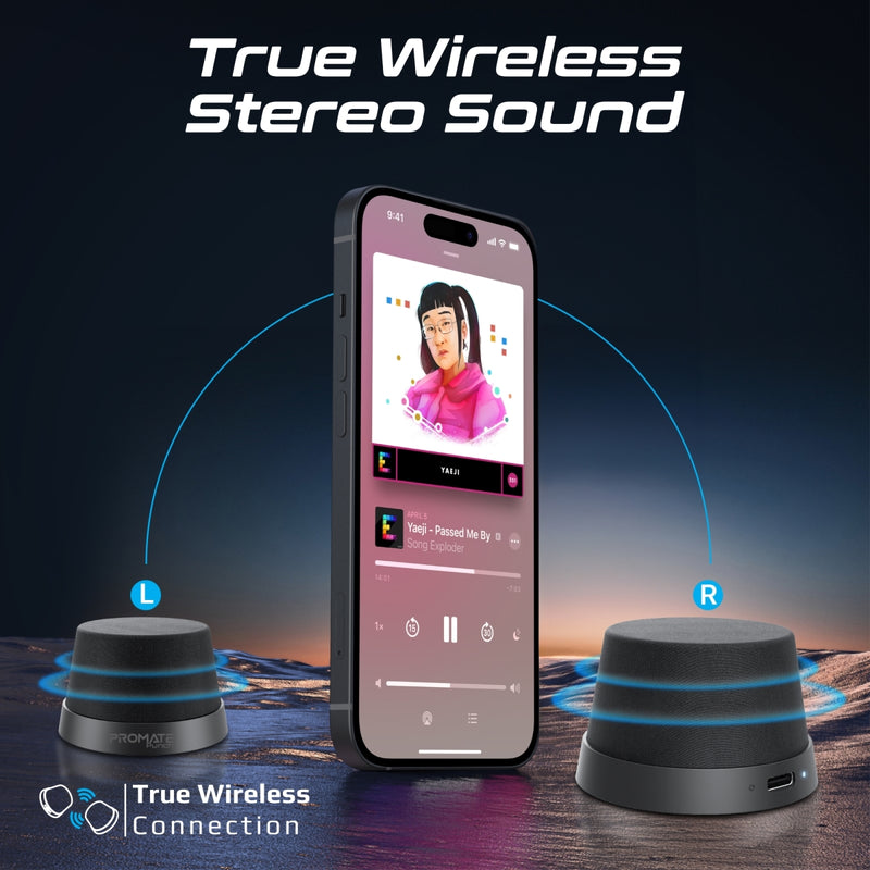 Promate Technologies - High-Fidelity Mini Bluetooth Speaker with MagSafe Compatible Base