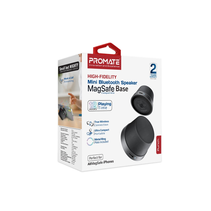 Promate Technologies - High-Fidelity Mini Bluetooth Speaker with MagSafe Compatible Base