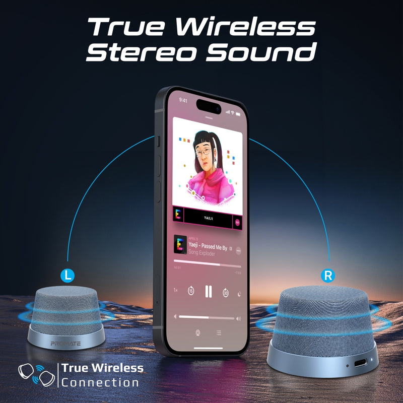 Promate Technologies - High-Fidelity Mini Bluetooth Speaker with MagSafe Compatible Base
