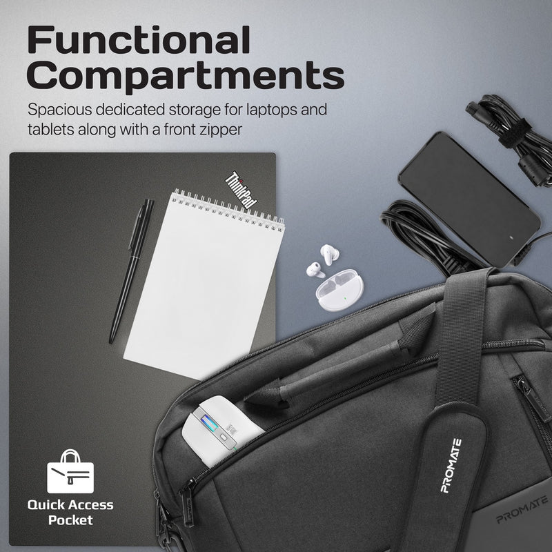 Promate Technologies -  SleekComfort™ 15.6" Laptop Messenger Bag with Multiple Compartments