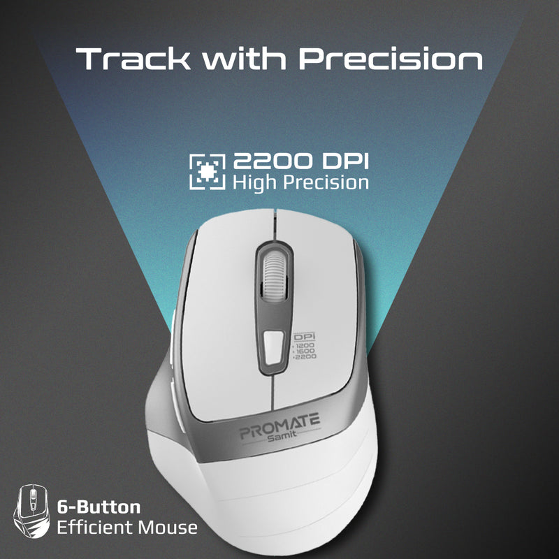 Promate Technologies - 2.4GHz Ergonomic 2200 DPI Silent Click Wireless Mouse