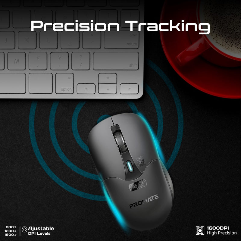 Promate Technologies - Dual Mode Rechargeable Wireless Mouse with BT & RF Connectivity