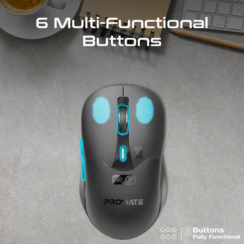 Promate Technologies - Dual Mode Rechargeable Wireless Mouse with BT & RF Connectivity