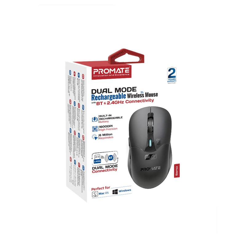 Promate Technologies - Dual Mode Rechargeable Wireless Mouse with BT & RF Connectivity