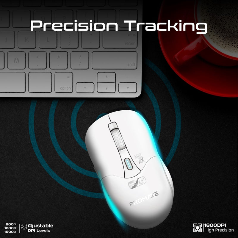 Promate Technologies - Dual Mode Rechargeable Wireless Mouse with BT & RF Connectivity