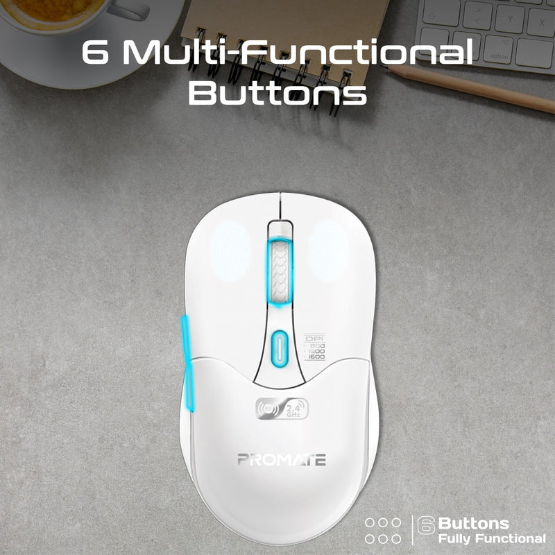 Promate Technologies - Dual Mode Rechargeable Wireless Mouse with BT & RF Connectivity