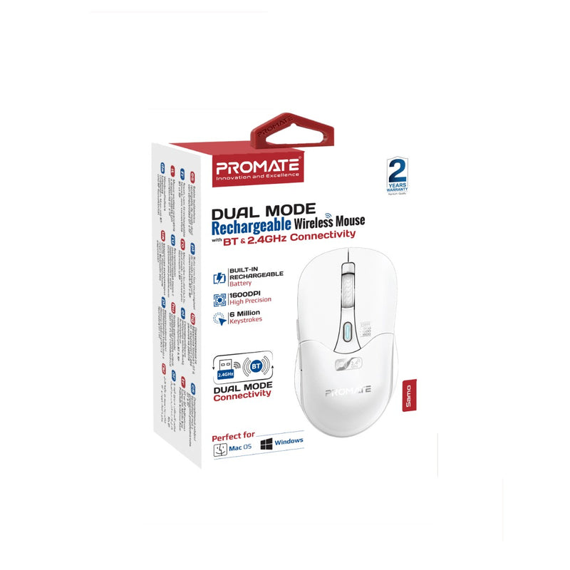 Promate Technologies - Dual Mode Rechargeable Wireless Mouse with BT & RF Connectivity