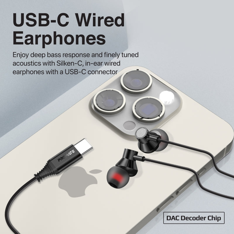 Promate Technologies - Ergonomic In-Ear USB-C Wired Stereo Earphones