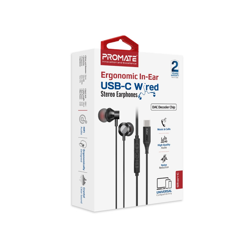 Promate Technologies - Ergonomic In-Ear USB-C Wired Stereo Earphones