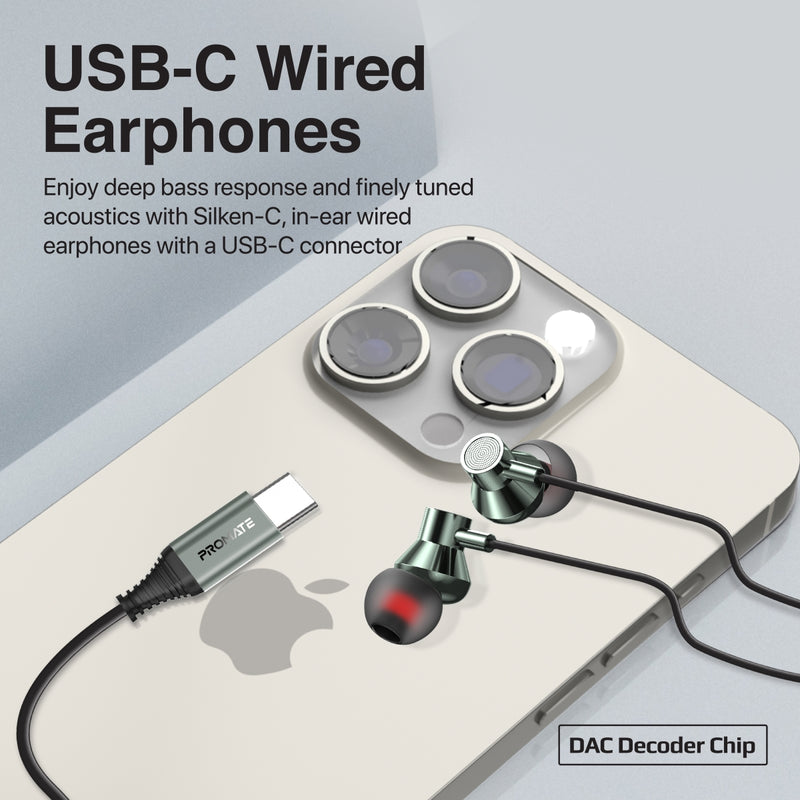 Promate Technologies - Ergonomic In-Ear USB-C Wired Stereo Earphones
