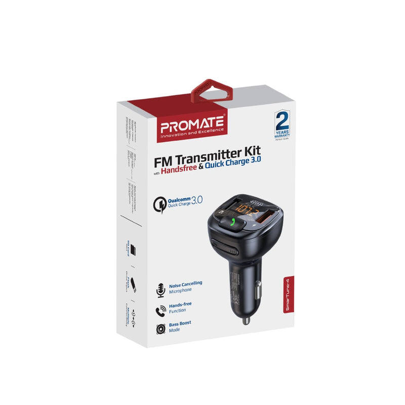 Promate Technologies - FM Transmitter Kit with Handsfree & Quick Charge 3.0