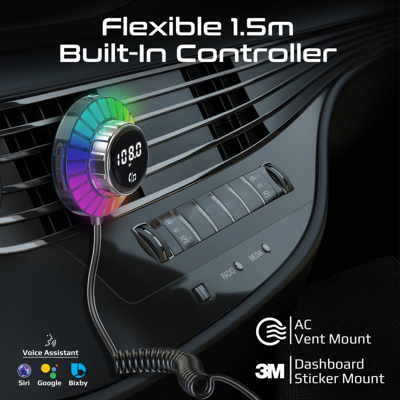 Promate Technologies - RGB FM Transmitter Kit with Handsfree, 30W Power Delivery & Quick Charge 3.0